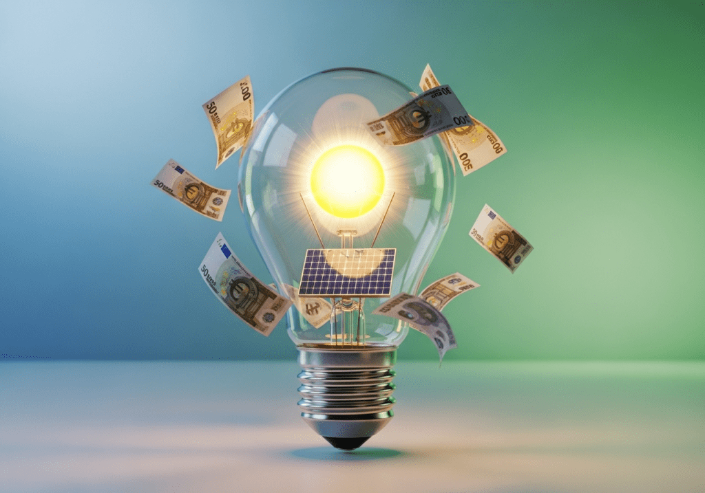 Gráfico que muestra el ahorro en la factura de la luz gracias a la instalación de placas solares en una vivienda.