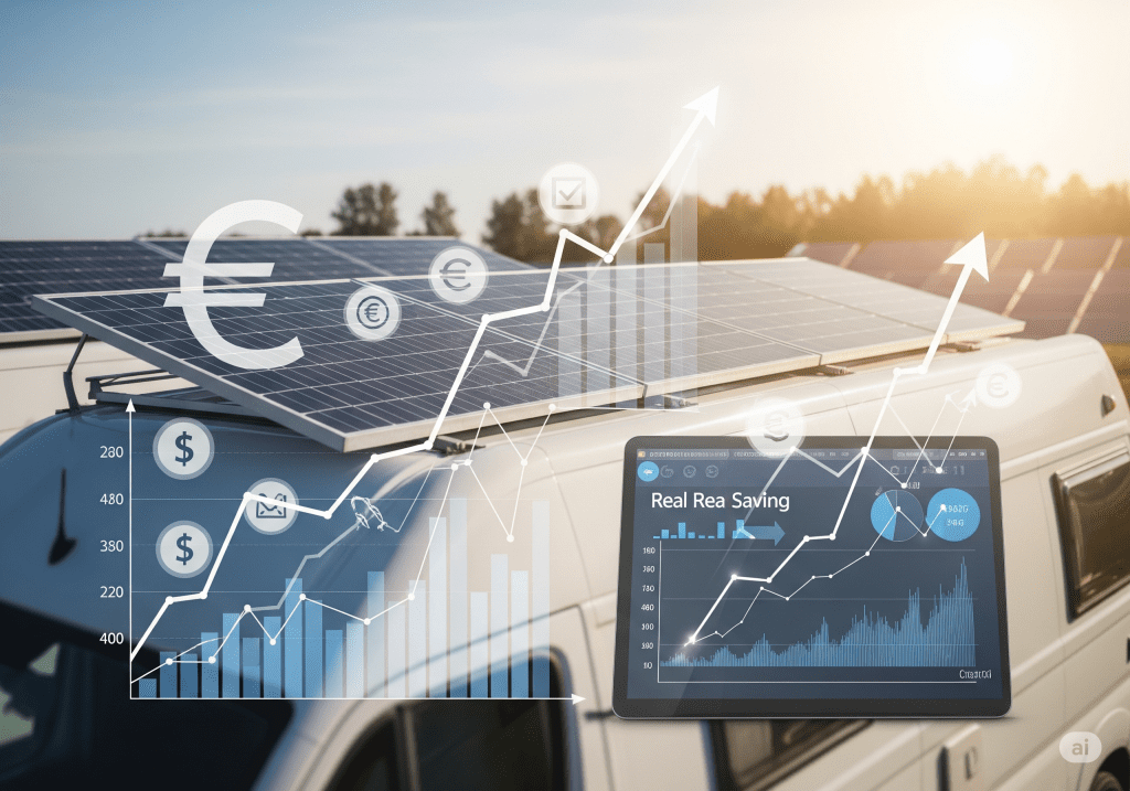 Gráfico de retorno de inversión sobre una furgoneta camper con paneles solares flexibles.